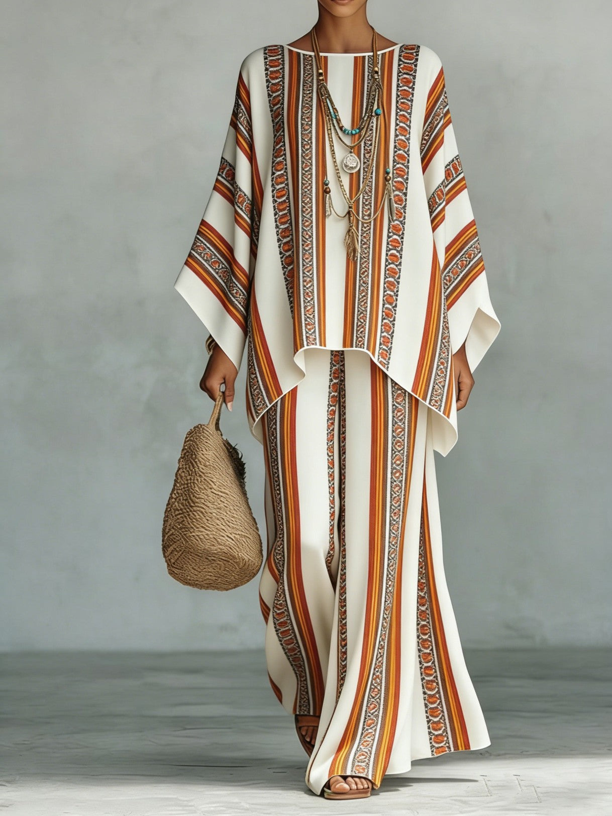 Women's Fashionable Printed Crew-Neck Casual Long-Sleeve Set 