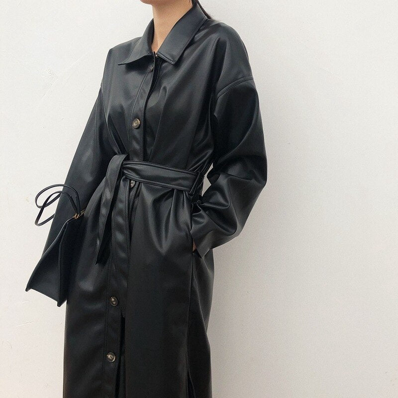 Women Fashion Long Leather Jackets 
