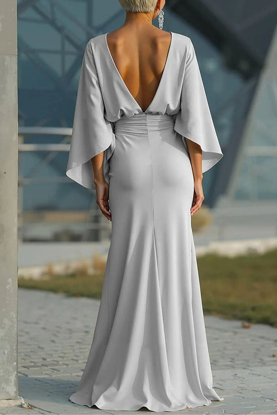 Elegant Backless Pleated Long Dress for Women 