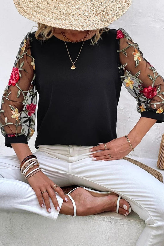 Women's Casual Mesh Black Patchwork Top 