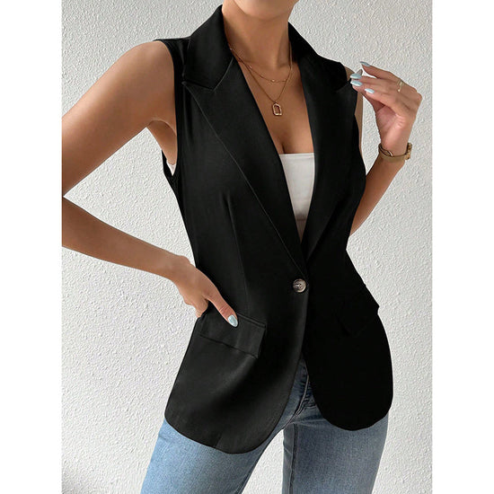 Women's Sleeveless Vest Blazer Casual Open Front Work Office Tops Jacket CJ