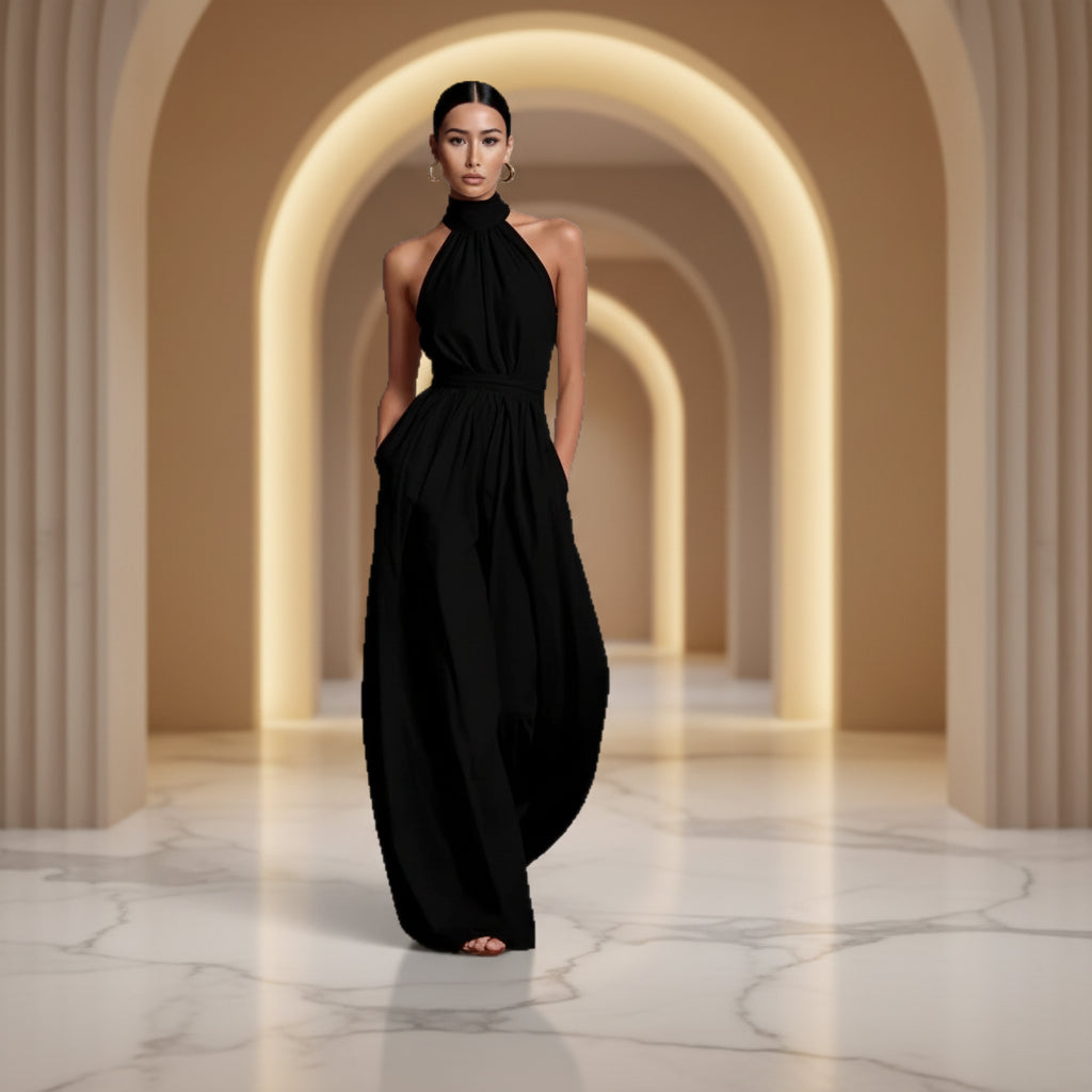 Fashionable And Elegant Belted Pleated Jumpsuit With A Cinched Waist 