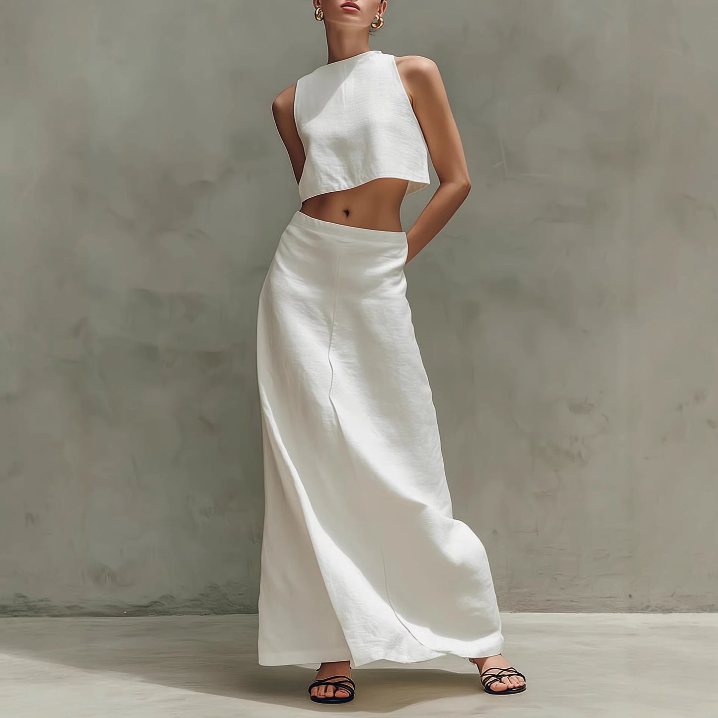 Summer Stylish Slimming Sleeveless Maxi Dress Elegant Two-Piece Set 