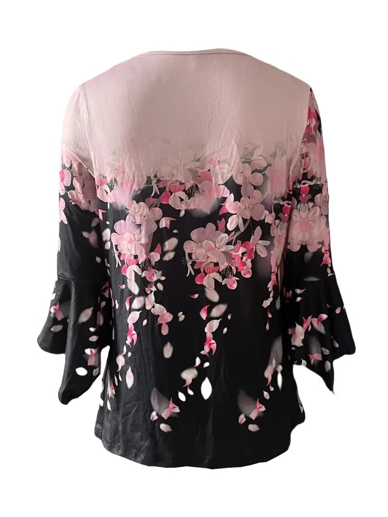 🌸 Asymmetrical Spike Button 3/4 Sleeve T-Shirt – Effortless Chic FitiqueFit