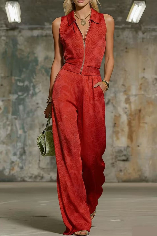 Printed Zip-up Sleeveless Jumpsuit 