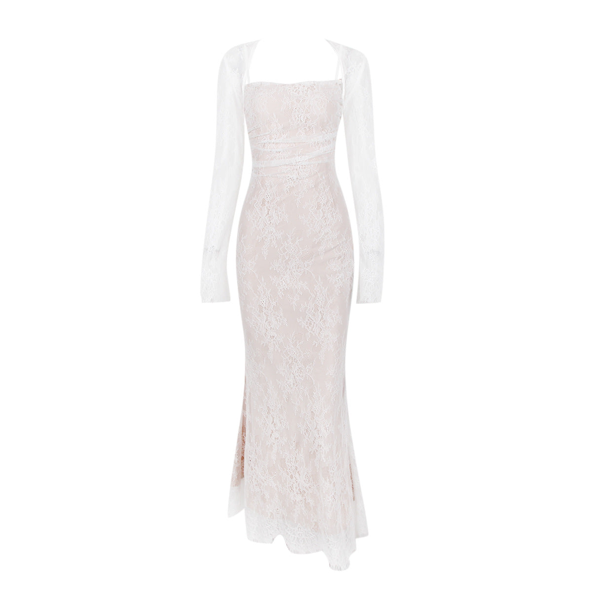 Women's Autumn New Lace Shawl Strap Long Dress Set, Elegant Long Sleeve Dress, Mermaid Dress 