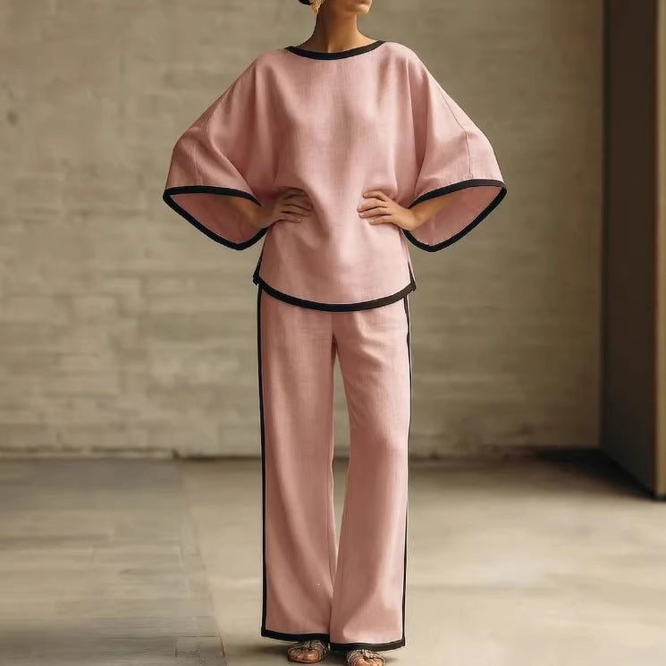 Round neck loose bat sleeves two-piece set 