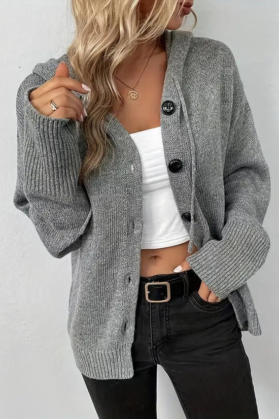 Solid color hooded single breasted sweater for women 