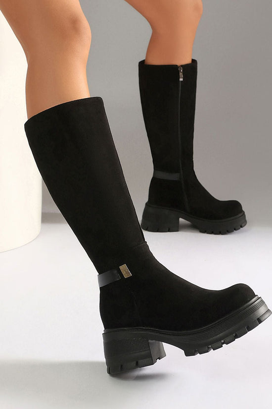 High Heel Over-the-Knee Boots for Women, Faux Suede Punk Style Chunky Heel Autumn/Winter Fashion 