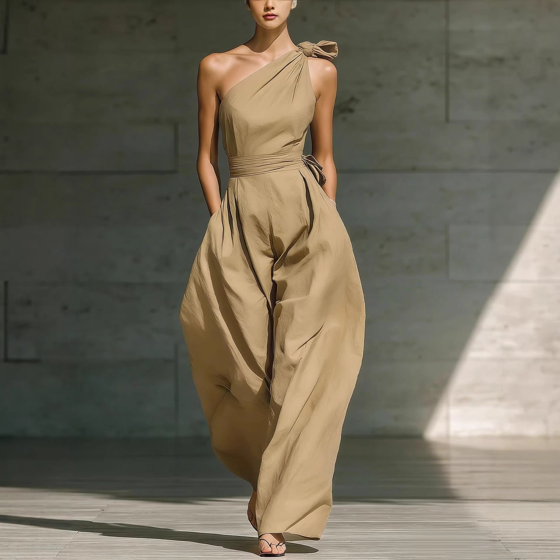 Sleeveless shoulder cinched jumpsuit 