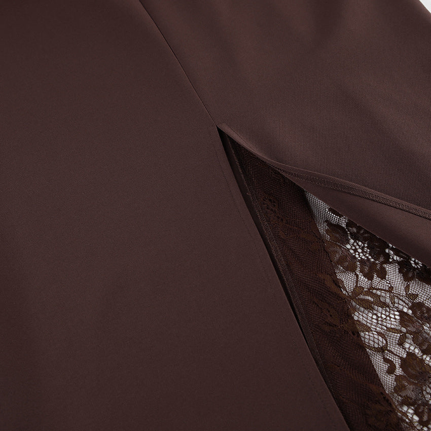Side slit lace patchwork skirt 