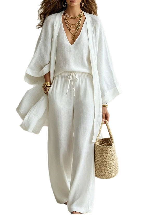 Loose cardigan sleeveless vest long pants three piece set for women