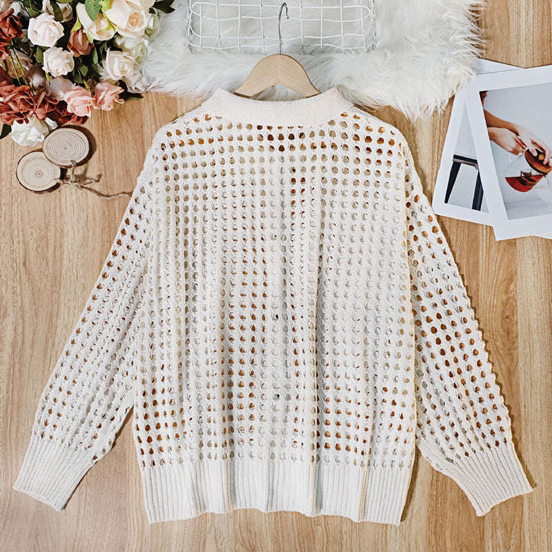 Women's Plus Size Cardigan Lightweight Hollow Out V-Neck Button Down Long Sleeve Knit Coat, 0XL-4XL CJ US