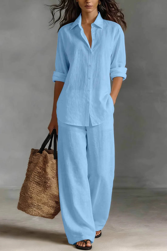 Bohemian Resort Cotton-Linen Top And Pants Set 