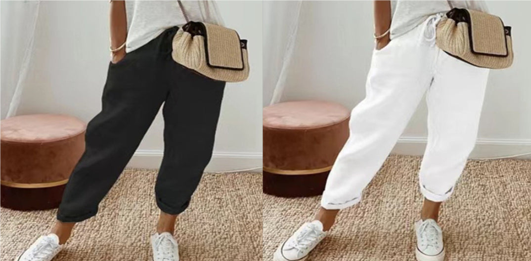 Women's Fashion Cotton Linen Solid Color Casual Pants 