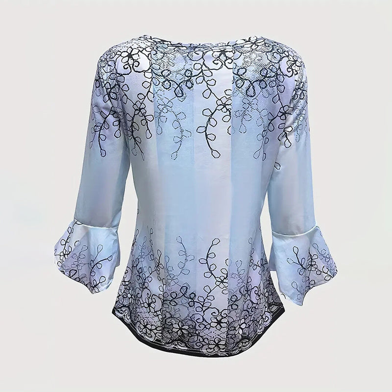 Women’s V-Neck 3/4 Sleeve Button-Front Tunic Blouse CJ