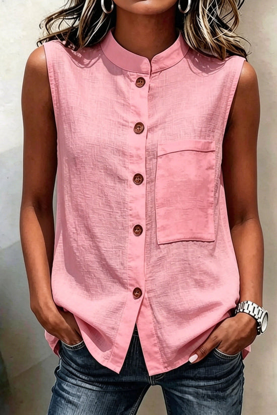 Fashionable Casual Solid-color Top With Buttoned Pockets 