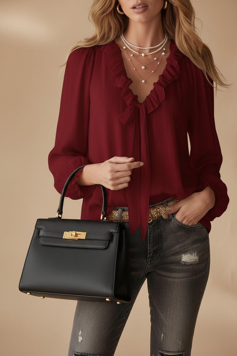 Fashionable V-neck Loose-fit Shirt Top 