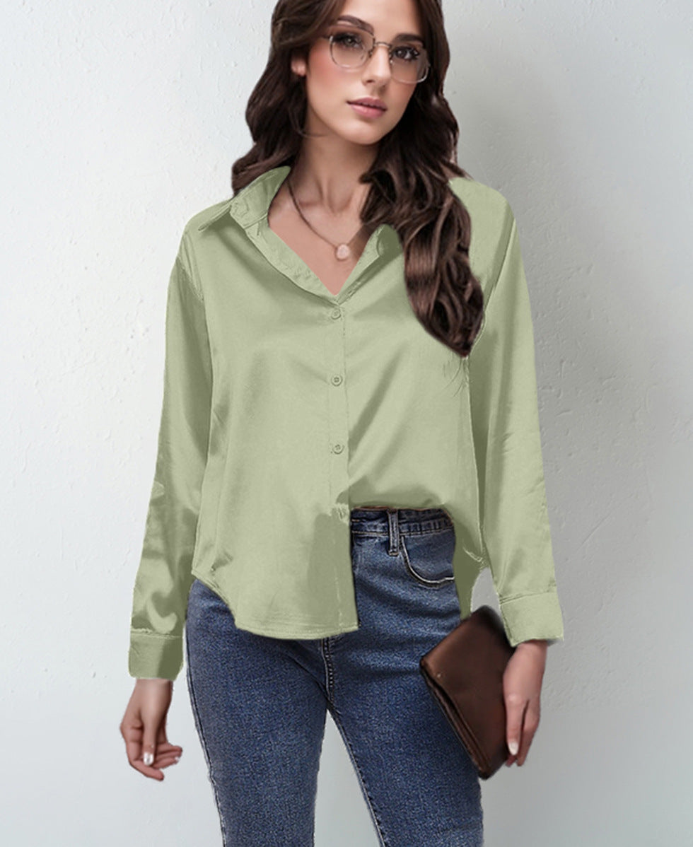Women’s Satin Lapel Button-Down Blouse 
