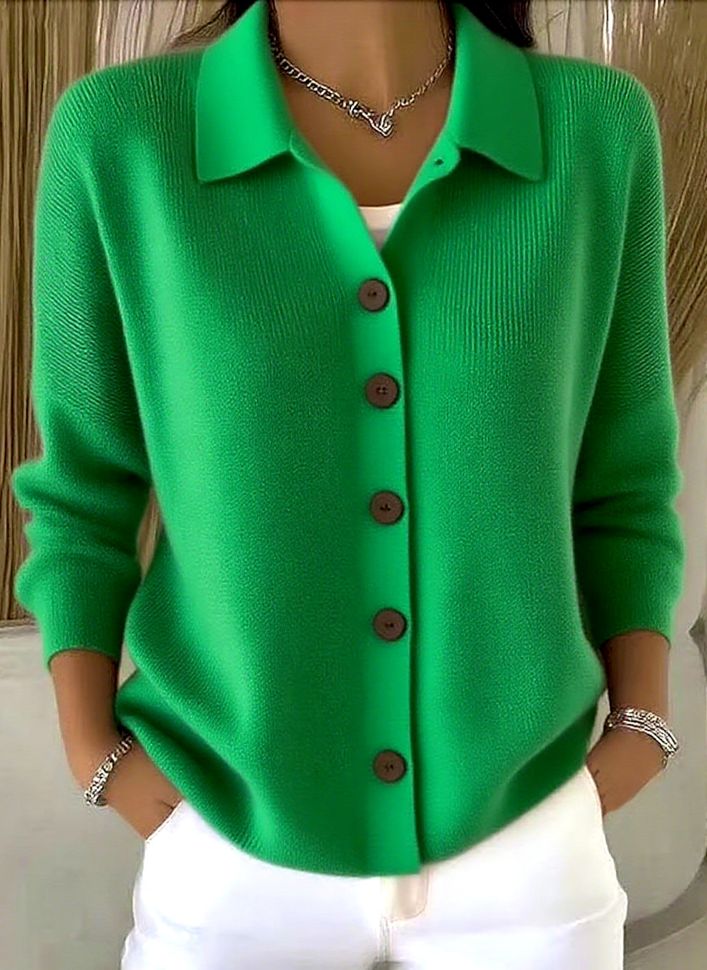 Button-knitted Lapel Sweater Cardigan Coat For Women 