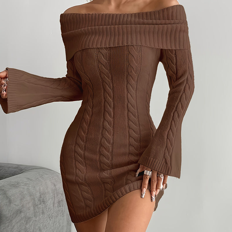 Women's Off Shoulder Bodycon Dress, Long Sleeve Mini Club Dress, Elegant Party Fitted Short Dresses CJ US