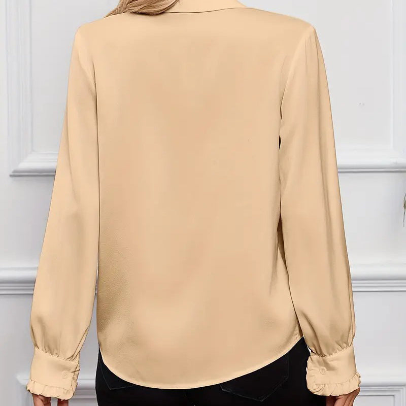 Women's Ruffled Collared Blouse, Long Sleeve Dressy Casual Shirt, Fall Business Casual Work Tops CJ US