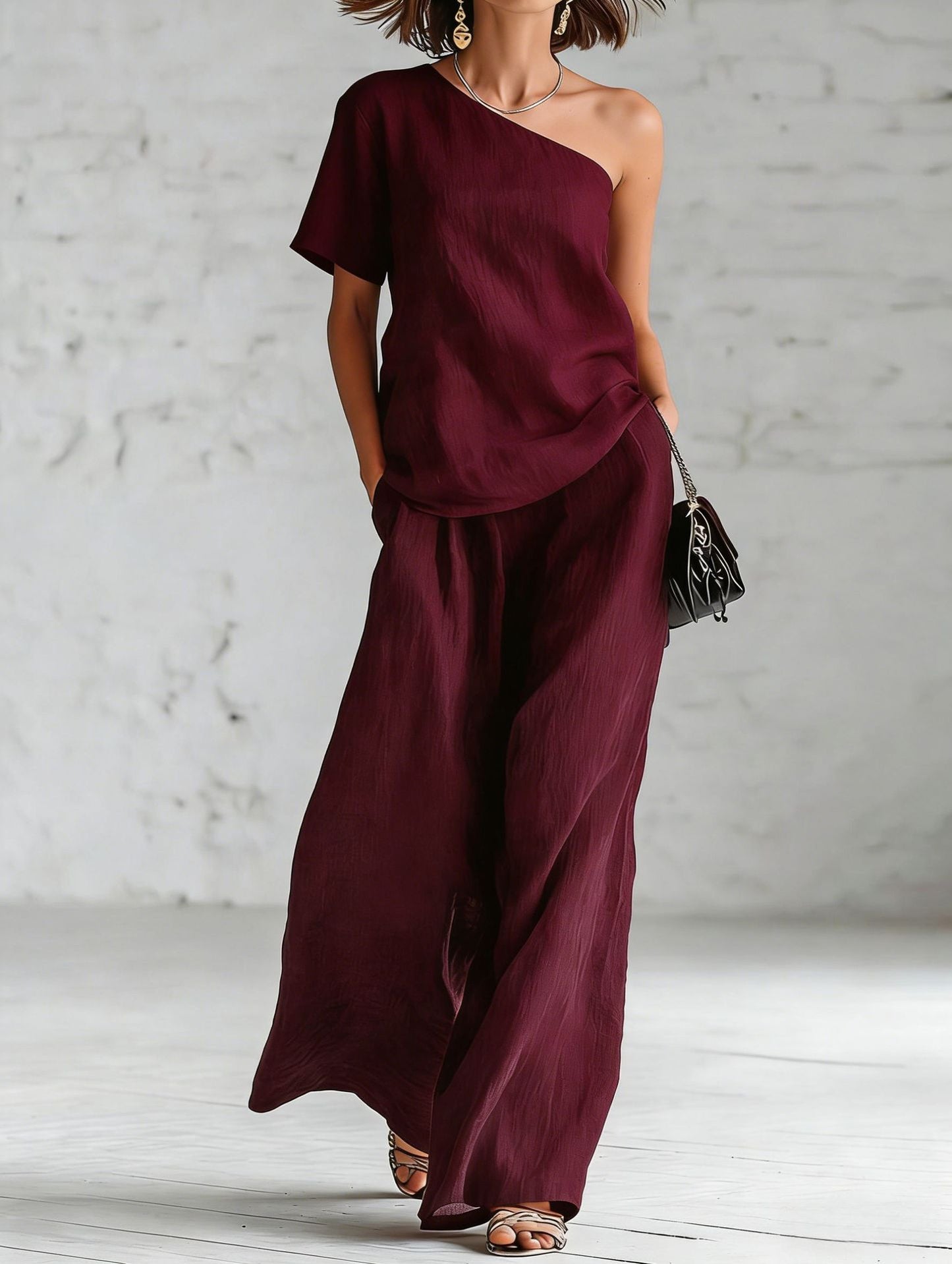 Fashion Top And Wide-leg Pants Casual Set 