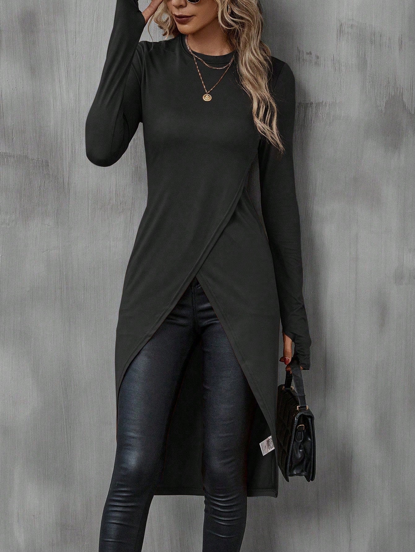Women's Crew-Neck, Slim-Fit, Figure-Hugging Drapey T-Shirt 