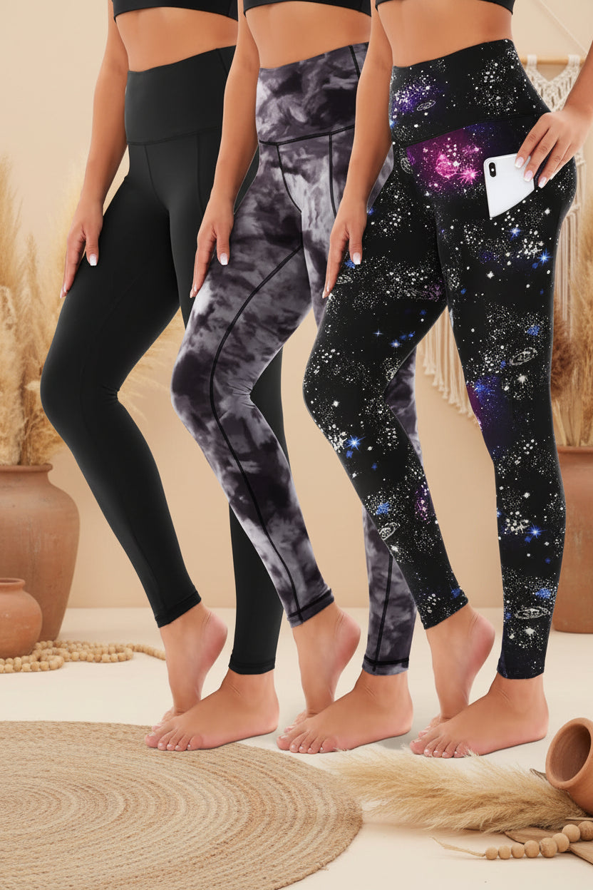 3-Pack High-Waisted Cropped Yoga Pants with Slanted Pockets CJ US
