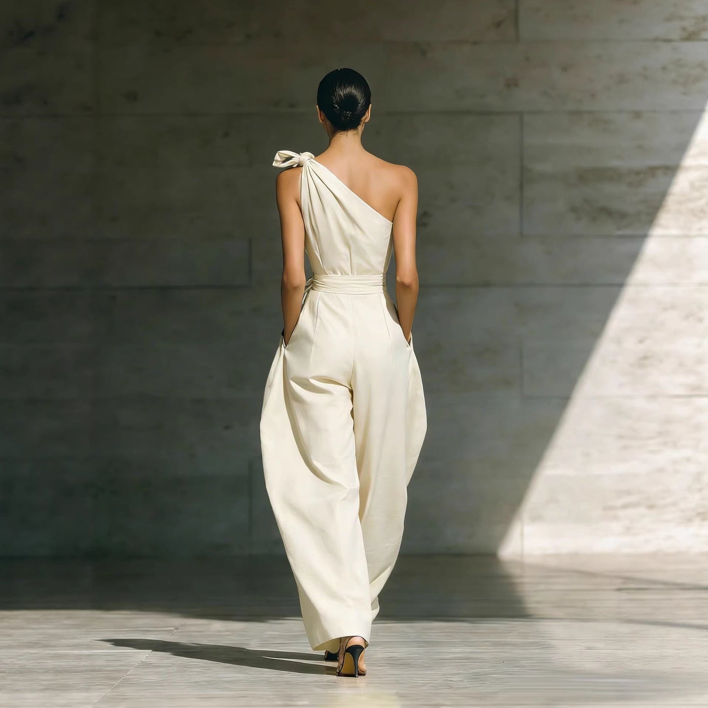 Loose-fitting Sleeveless Off-shoulder Belted Jumpsuit 