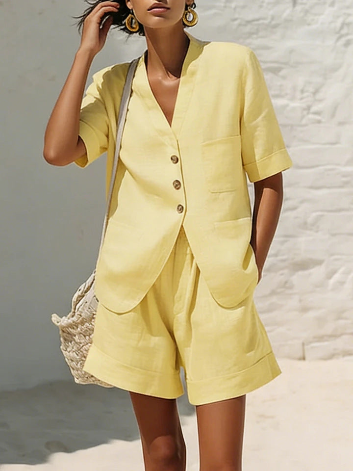 Loose-fitting Cotton And Linen Two-piece Set 
