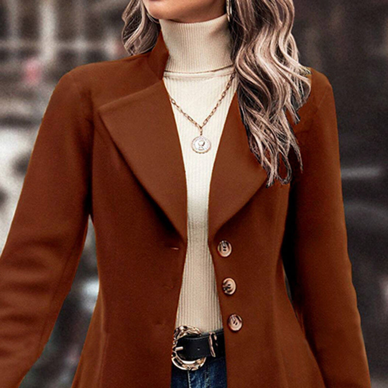 “Women’s Lapel Collar Single-Breasted Long Pea Coat Overcoat” CJ US