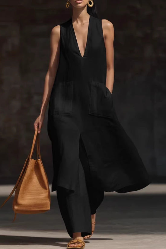 Casual New Style V-Neck Sleeveless Dress Set 