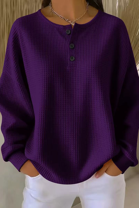 Round neck solid color pullover loose top 