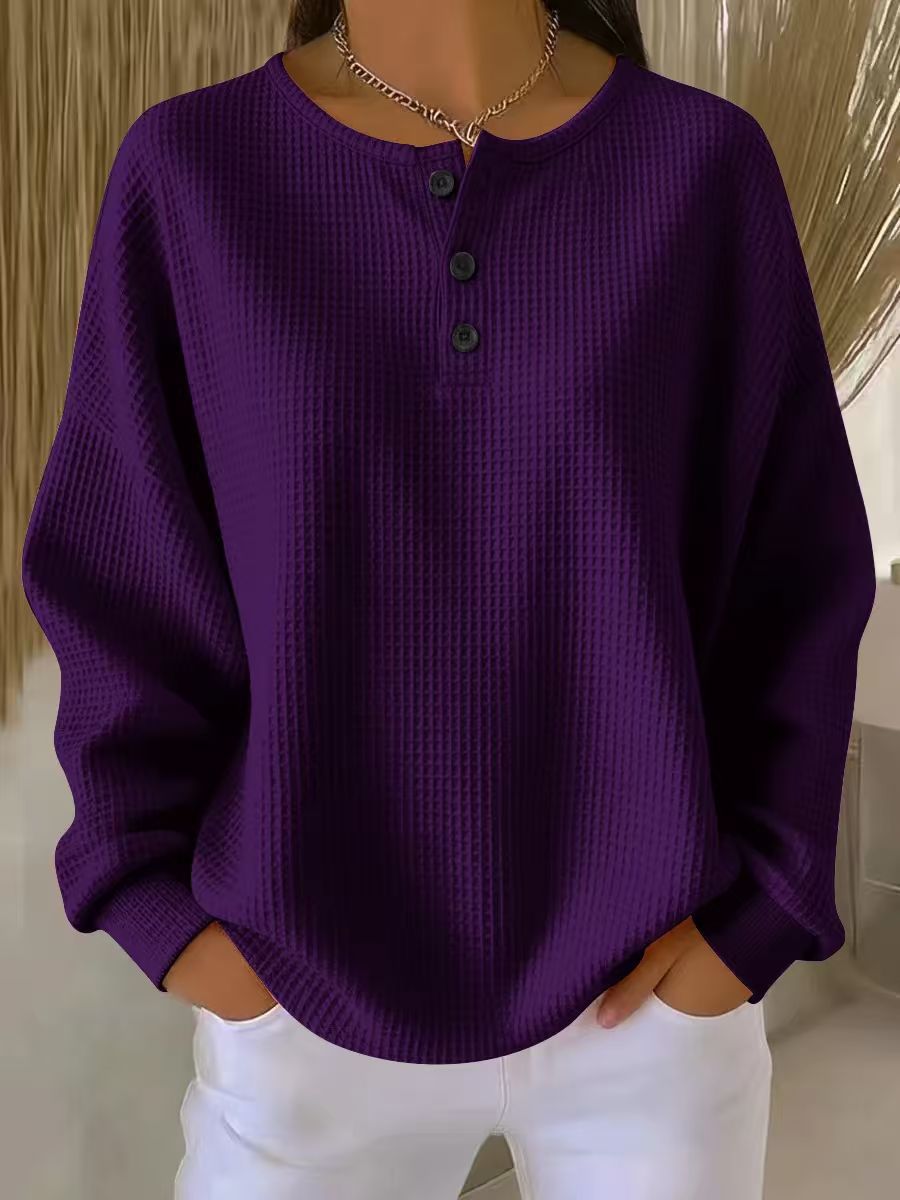 Round neck solid color pullover loose top 