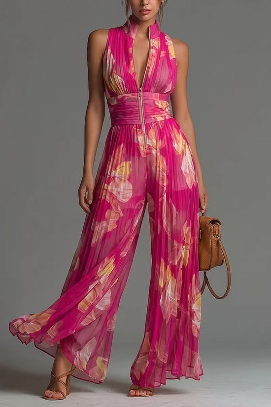 White Pleated Strap Neck Jumpsuit for Women, Long Wide Leg Fashion Sexy Folded Design 