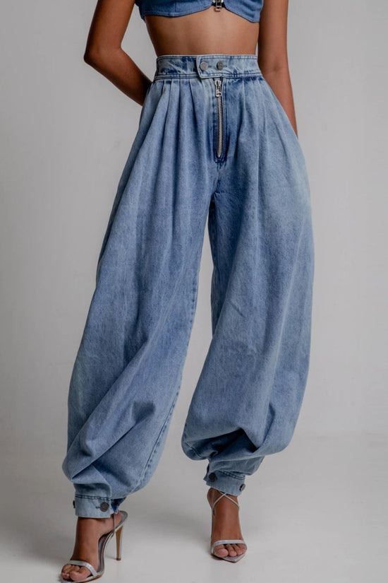 High waisted zipper leg tied jeans for women 
