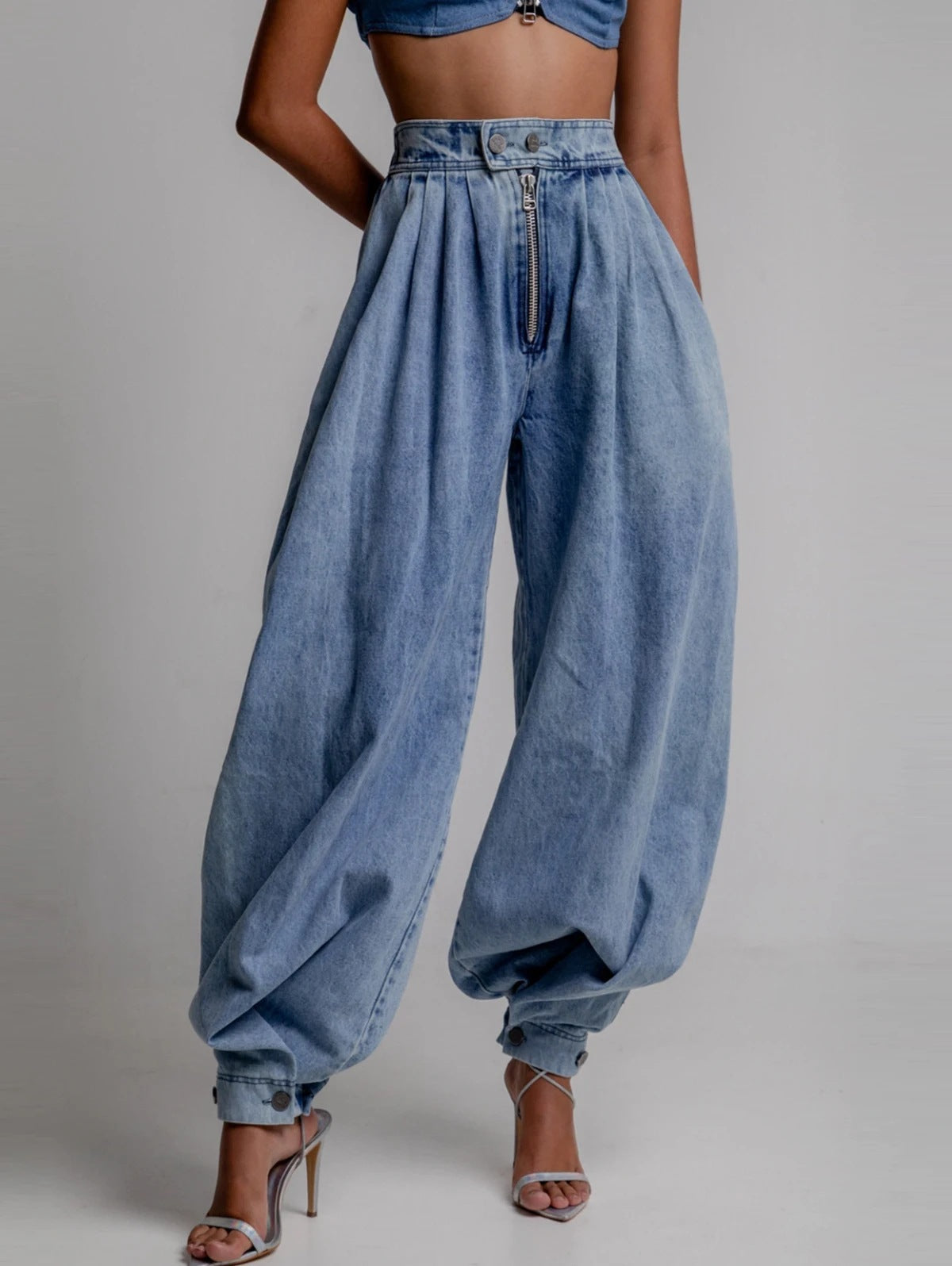 High waisted zipper leg tied jeans for women 