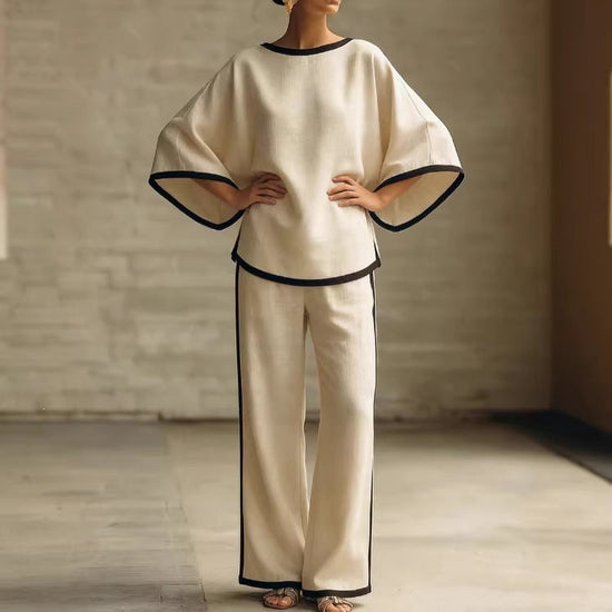 Round neck loose bat sleeves two-piece set 