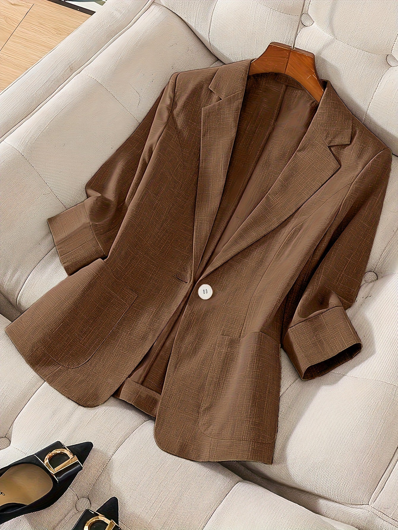 Three-quarter-sleeve Single-button Professional Casual Blazer 