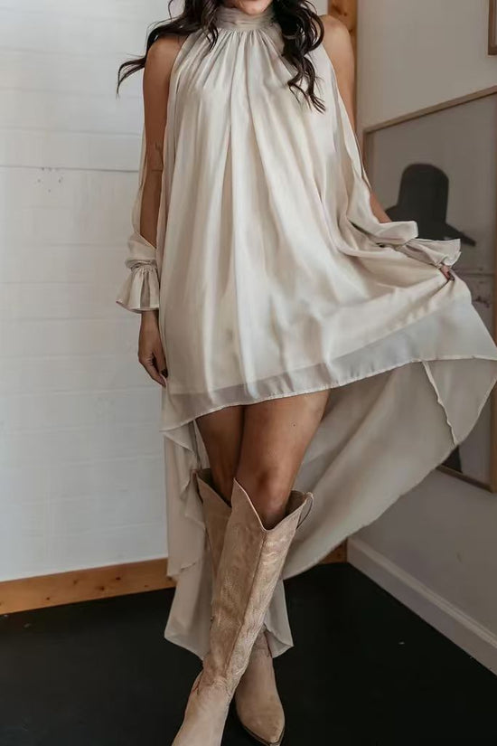 High-neck Irregular Chiffon Dress 