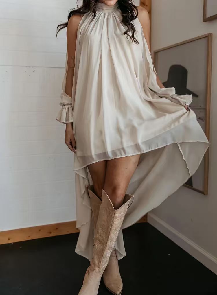 High-neck Irregular Chiffon Dress 