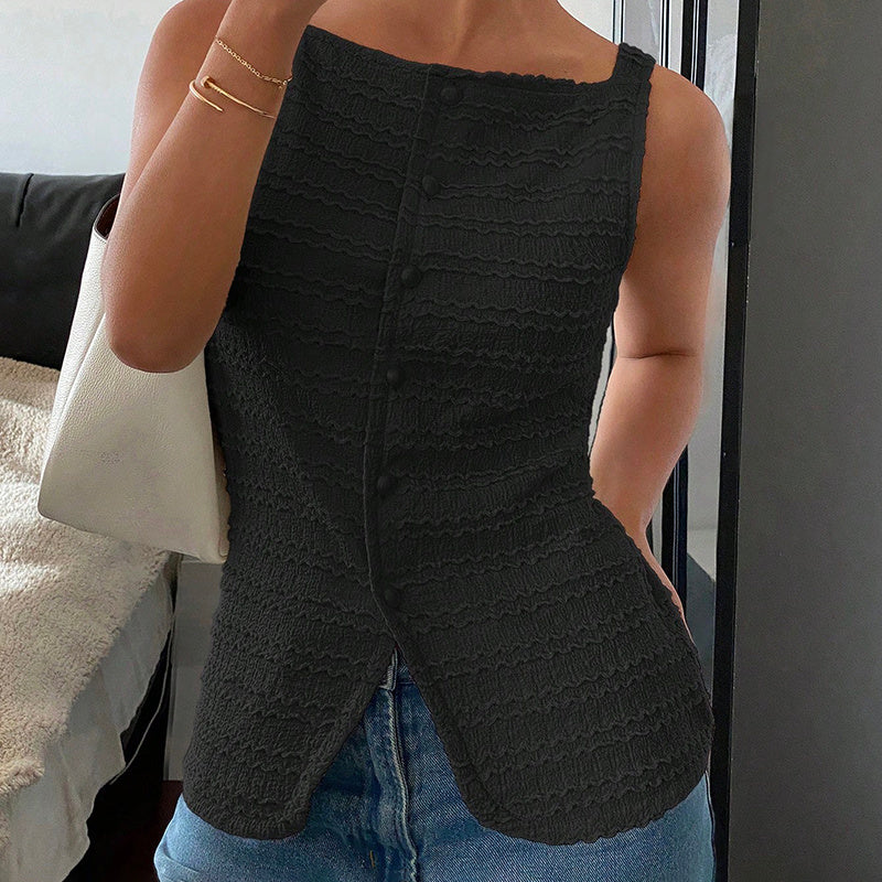 Trendy Square Neck Button Up Vest Top Y2k Going Out Tank Tops CJ US