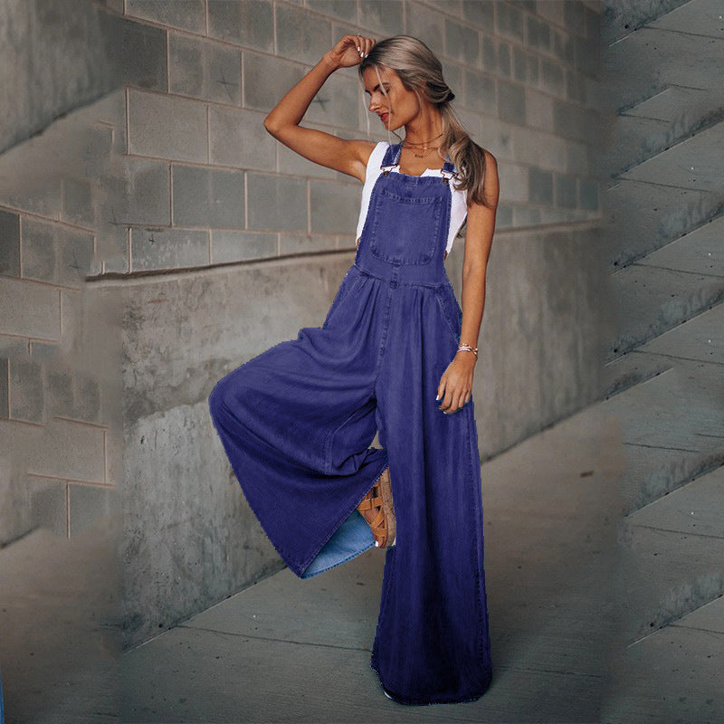 Women’s wide leg denim overalls 