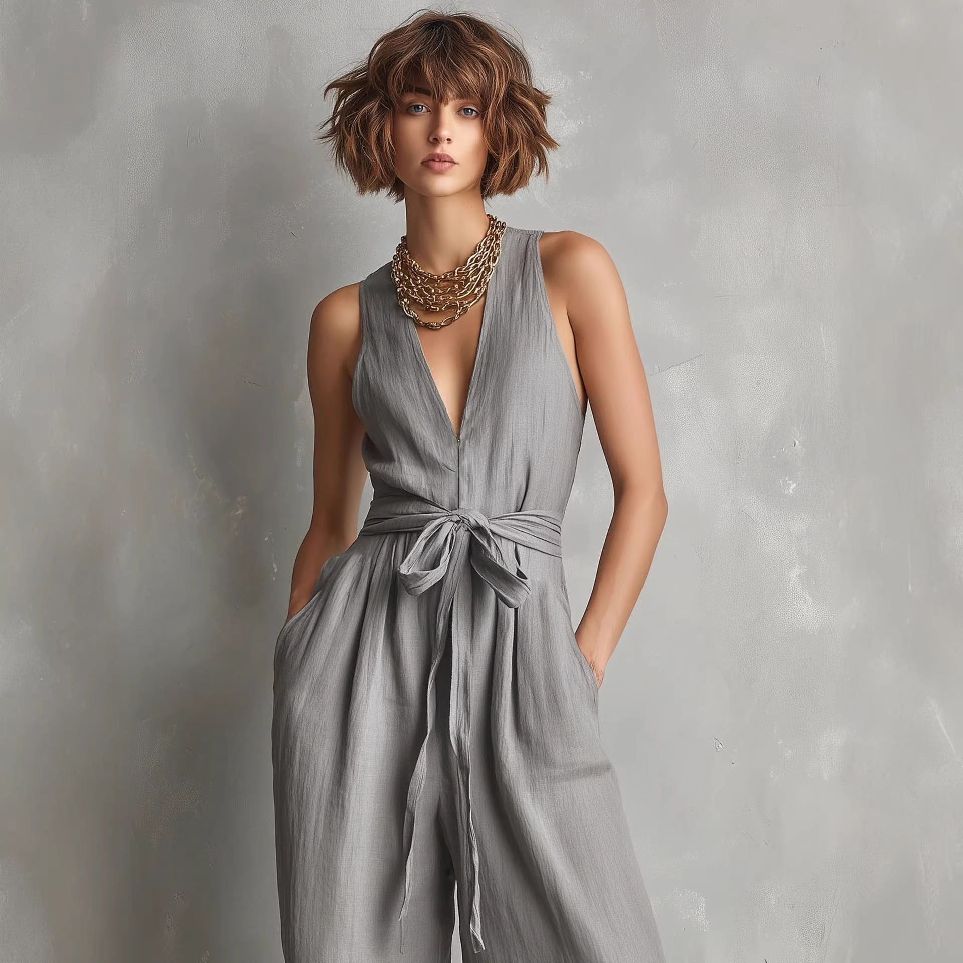 Elegant Commuter V-Neck Jumpsuit For Women 