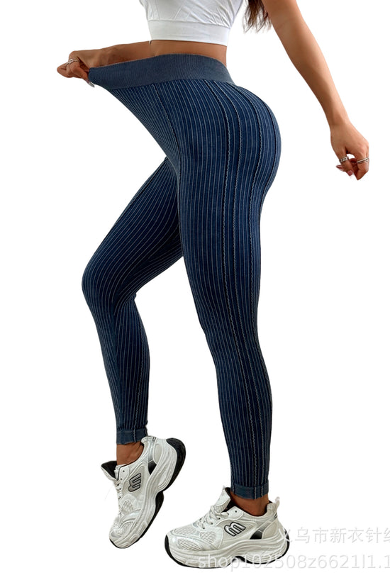 Back V Waist Peach Butt Sand Wash Yoga Pants for Women, Ribbed High Waist Lift-Up Fitness Tights