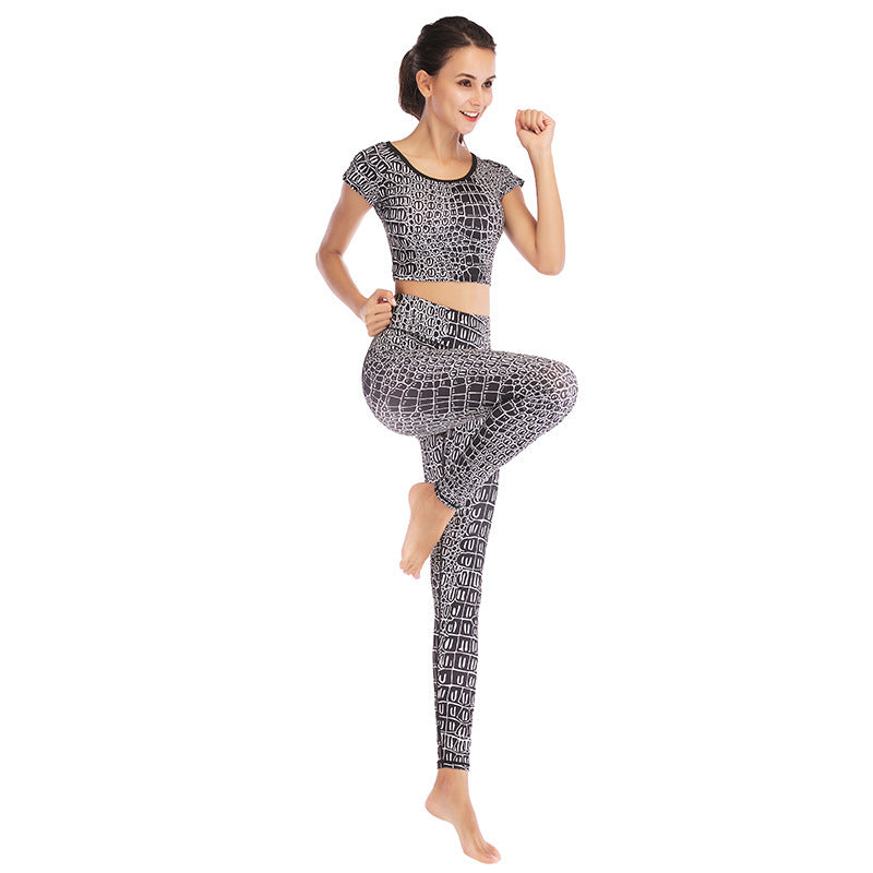 Printed navel short-sleeved quick-drying dance dress FitiqueFit