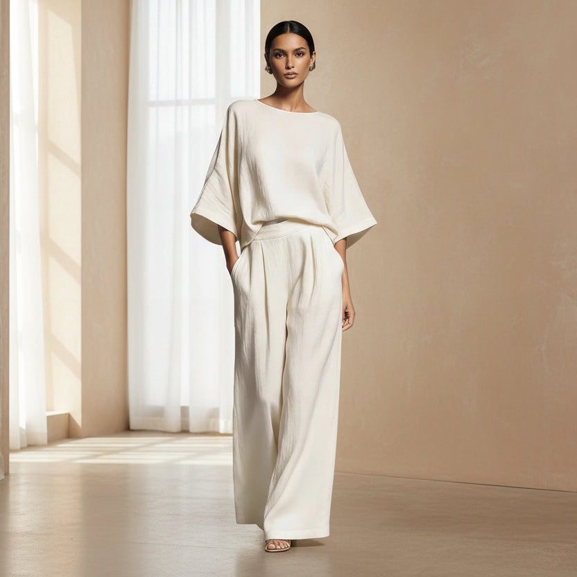 Womens Fashionable And Elegant Flared-Sleeve Linen Suit 