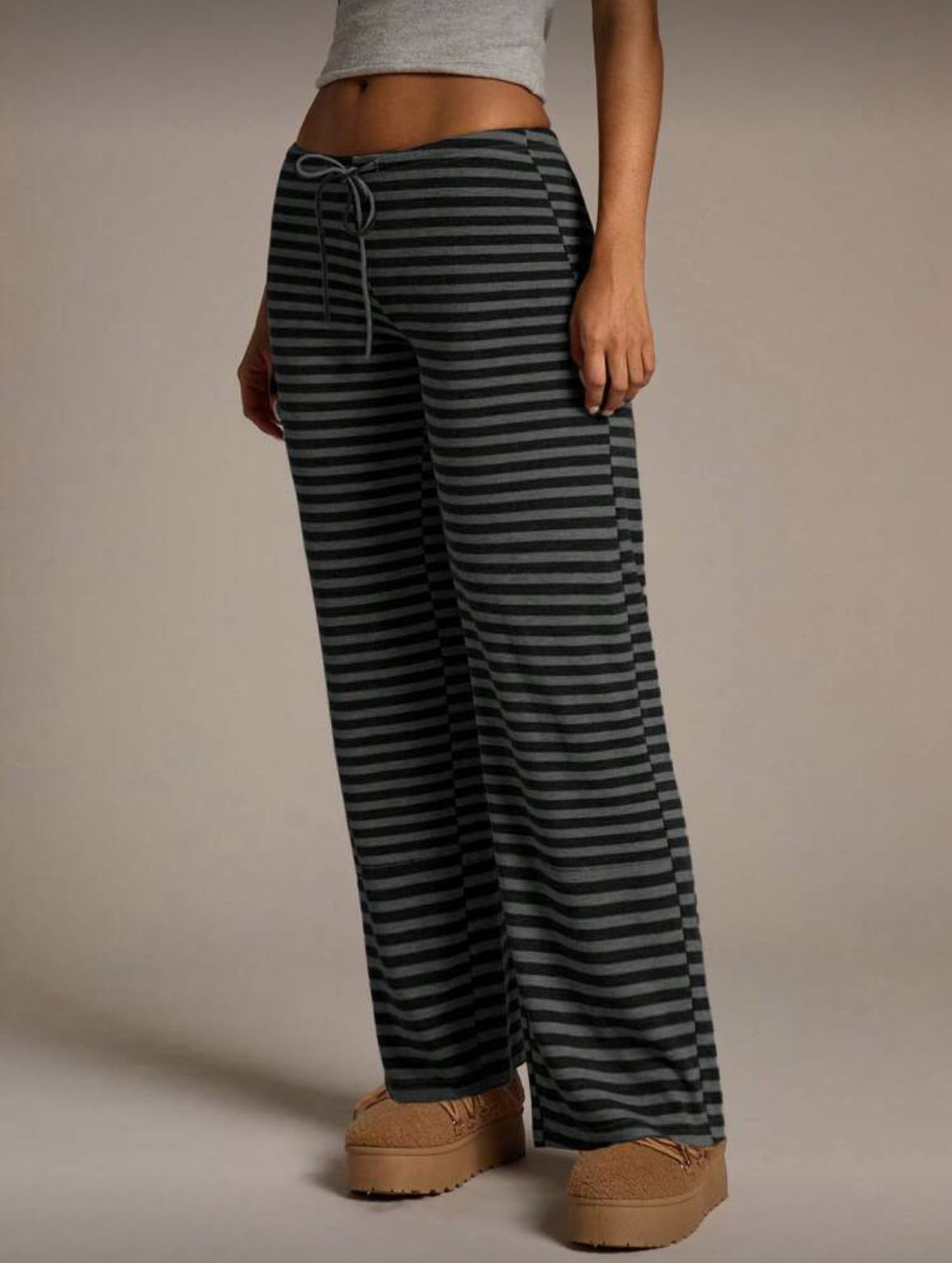 SpringSummer Womens Fashion Striped Casual All-Match Wide-Leg Flared Trousers 