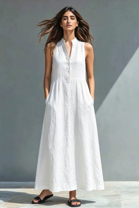 Resort-style Stand-collar Maxi Dress 